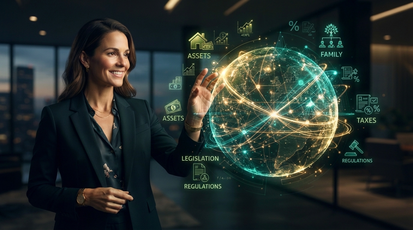 Profissional utilizando a plataforma WealthTech de inteligência patrimonial